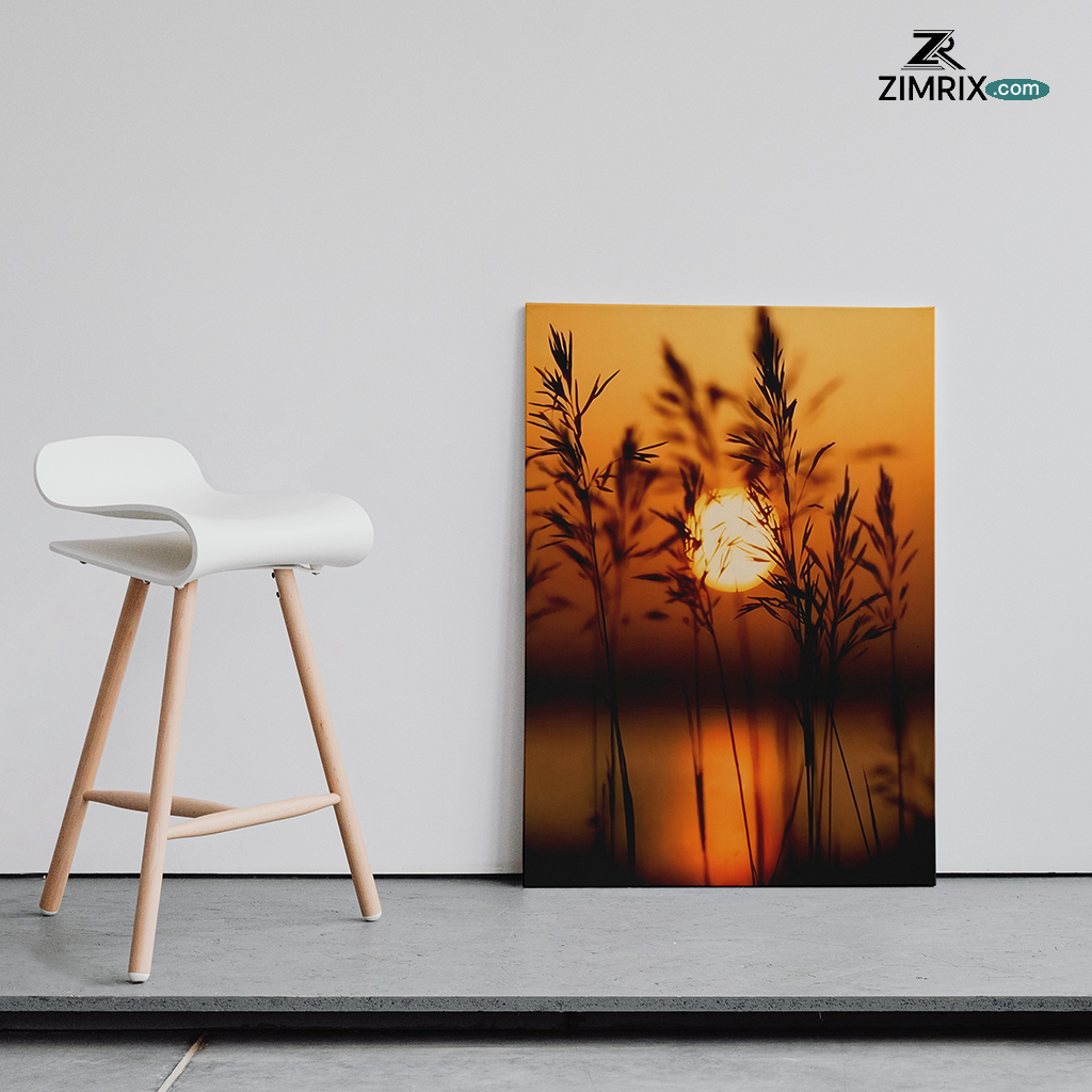 A serene sunset over a grassy landscape, showcasing vibrant colors and a peaceful atmosphere.